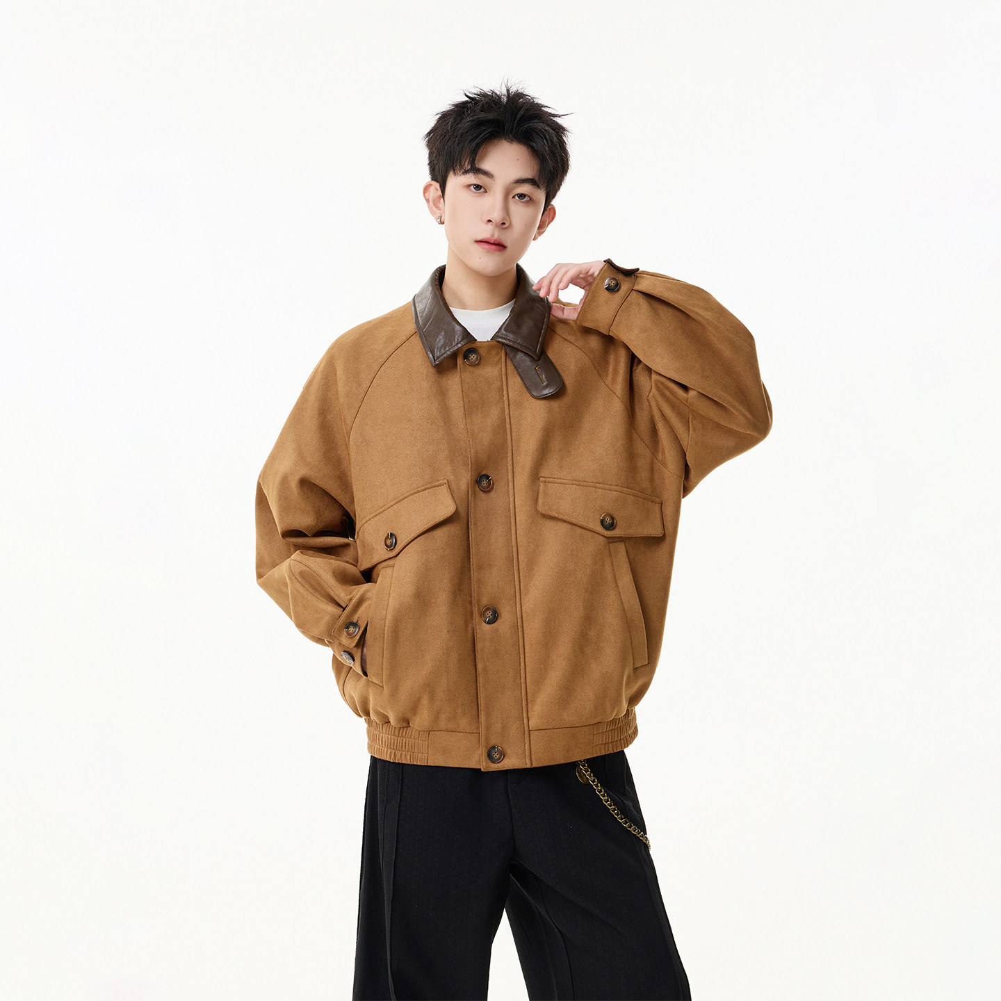 BOYUE帛跃巴恩风复古麂皮绒工装外套皮领时尚个性休闲男女夹克潮,男装,夹克,淘宝优惠券,粉丝福利购,淘宝优惠卷