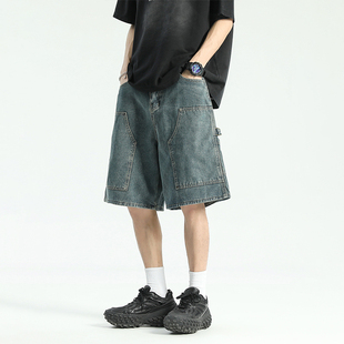 街头潮流痞帅五分裤 美式 男 牛仔短裤 BOYUE帛跃青少年贴袋运动工装