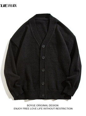 BOYUE帛跃学院风纯色长袖V领毛衣男士高级感商务时尚针织开衫外套