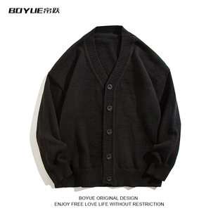 BOYUE帛跃学院风纯色长袖V领毛衣男士高级感商务时尚针织开衫外套