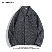 BOYUE帛跃美式 提花满印牛仔工装 外套小众设计感潮男休闲复古夹克