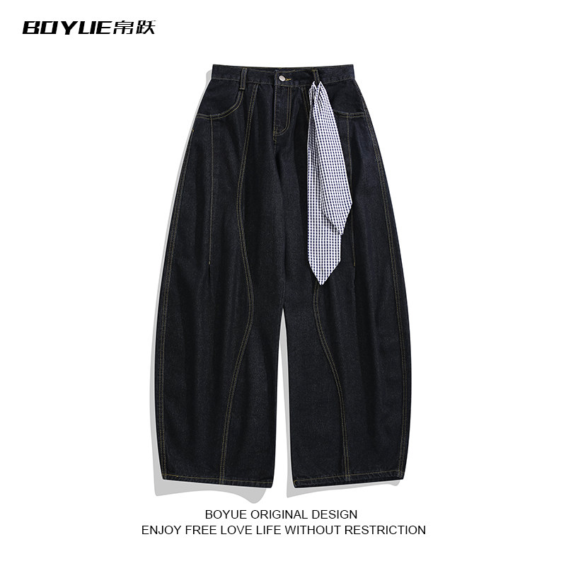 BOYUE帛跃美式原色水洗弯刀牛仔裤方巾休闲拖地设计感阔腿裤男女,男装,牛仔裤,淘宝优惠券,粉丝福利购,淘宝优惠卷