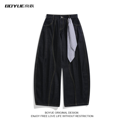 BOYUE帛跃原色水洗弯刀牛仔裤男