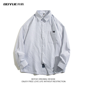 衬衣男女潮流 日系复古休闲学院风外穿工装 BOYUE帛跃条纹长袖 衬衫