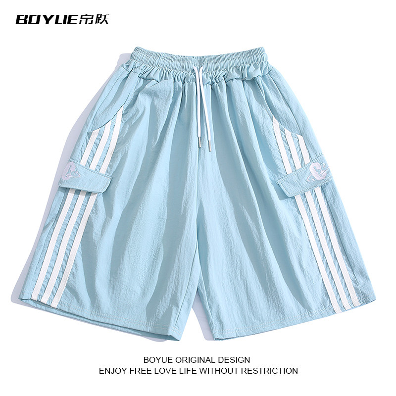 BOYUE帛跃ins情侣装侧边条纹短裤阳光少年感刺绣薄款运动五分裤男