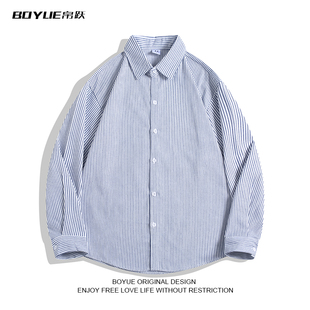 休闲薄款 男女夏季 防晒内搭外套潮 衬衫 BOYUE帛跃日系复古条纹长袖