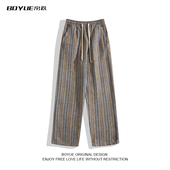BOYUE帛跃毛呢条纹休闲裤 美拉德垂感日常慵懒运动潮男女直筒长裤