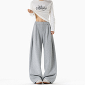 男女休闲裤 BOYUE帛跃纯色简约垂感直筒卫裤 百搭运动褶皱舒适大码