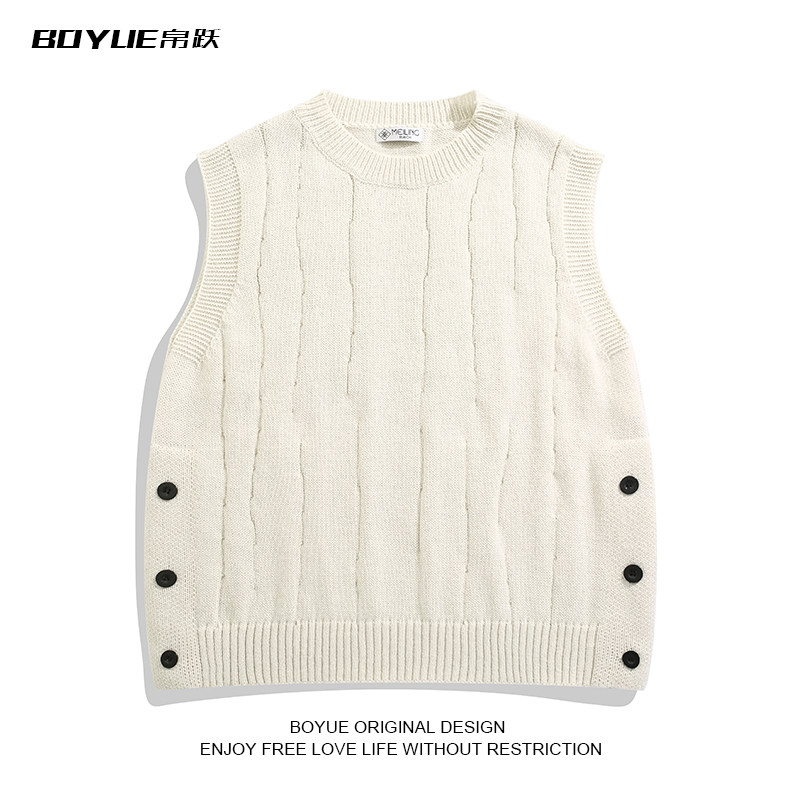 BOYUE帛跃复古简约排扣开叉针织背心叠穿高级感休闲情侣马甲男女,男装,背心,淘宝优惠券,粉丝福利购,淘宝优惠卷