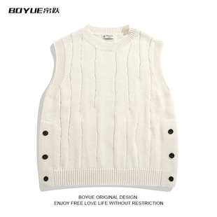 BOYUE帛跃复古简约排扣开叉针织背心叠穿高级感休闲情侣马甲男女