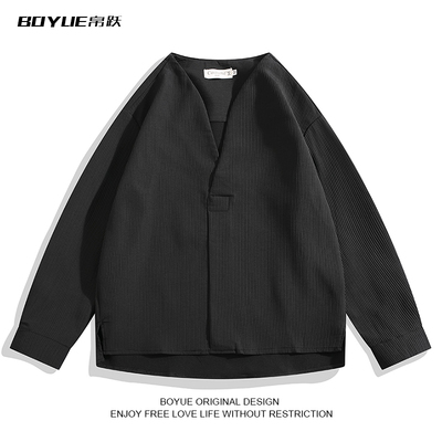 BOYUE帛跃纯色V领长袖衬衫