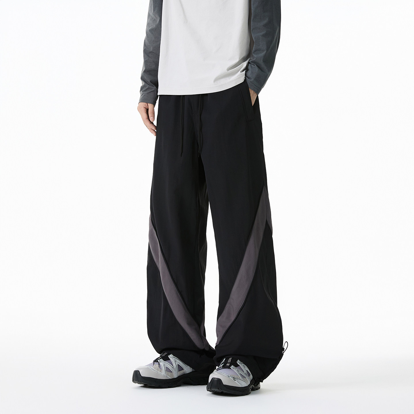 BOYUE帛跃个性撞色拼接潮男休闲裤百搭抽绳运动炸街工装冲锋长裤