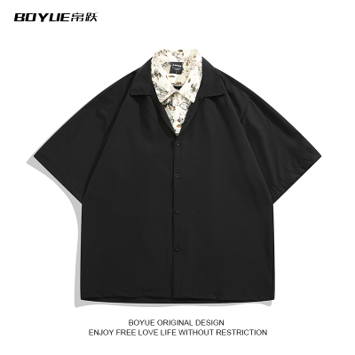 BOYUE帛跃老钱风假两件短袖衬衫