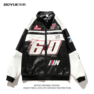 BOYUE帛跃美式 嘻哈机车皮衣外套春秋情侣防风骑行炸街夹克男女潮