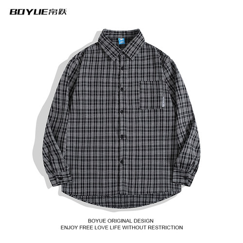 BOYUE帛跃格子翻领衬衫