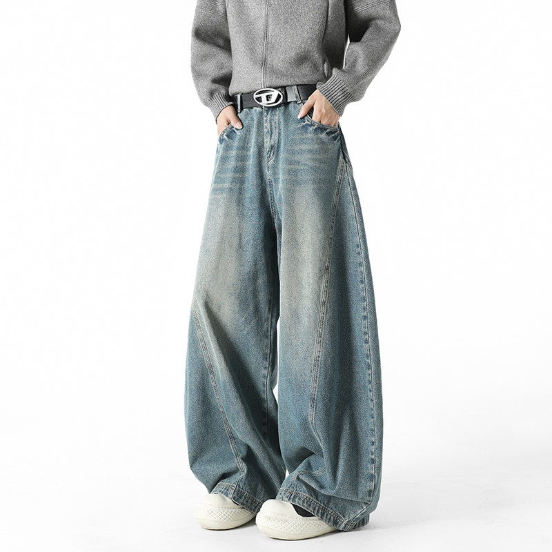 BOYUE帛跃美式街头水洗弯刀牛仔裤青少年潮牌廓形拖地阔腿长裤男,男装,牛仔裤,淘宝优惠券,粉丝福利购,淘宝优惠卷