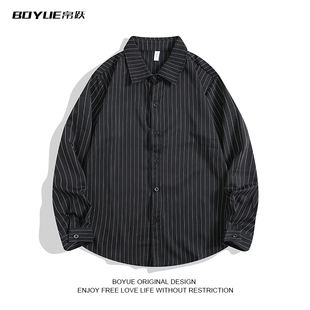 衬衣男女 日系学生百搭bf休闲潮流情侣薄款 BOYUE帛跃条纹长袖 衬衫