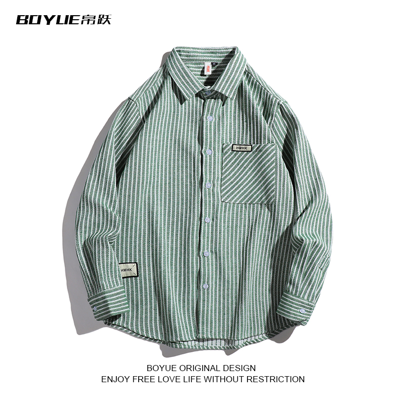 BOYUE帛跃条纹翻领长袖衬衫外套