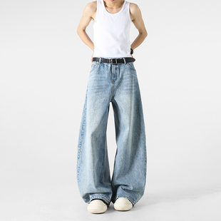 BOYUE帛跃水洗弯刀牛仔裤高级感百搭vintage廓形显瘦男拖地阔腿裤