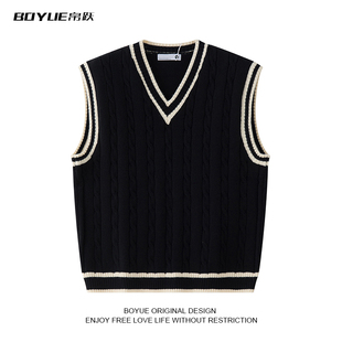 BOYUE帛跃编织麻花拼色背心男女英式 坎肩毛衣 学院风打底制服无袖