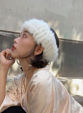 雪国~vintage古着感清纯白色真兔毛毛发带手工弹力皮草发带女秋冬
