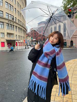 显白韩版仿羊绒长款拉毛流苏围巾