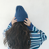 软糯糯 李宛贞同款 超显白雾蓝色坑条卷边针织帽秋冬保暖毛线帽子