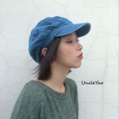 姚叔叔 美国乡村风格 水洗做旧丹宁报童帽牛仔鸭舌兜兜帽子男女秋