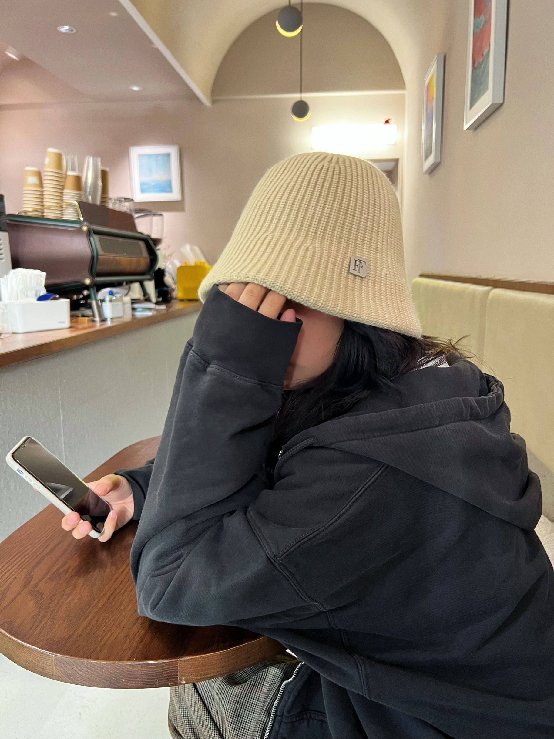 素颜社恐懒人坠爱的遮脸针织盆帽