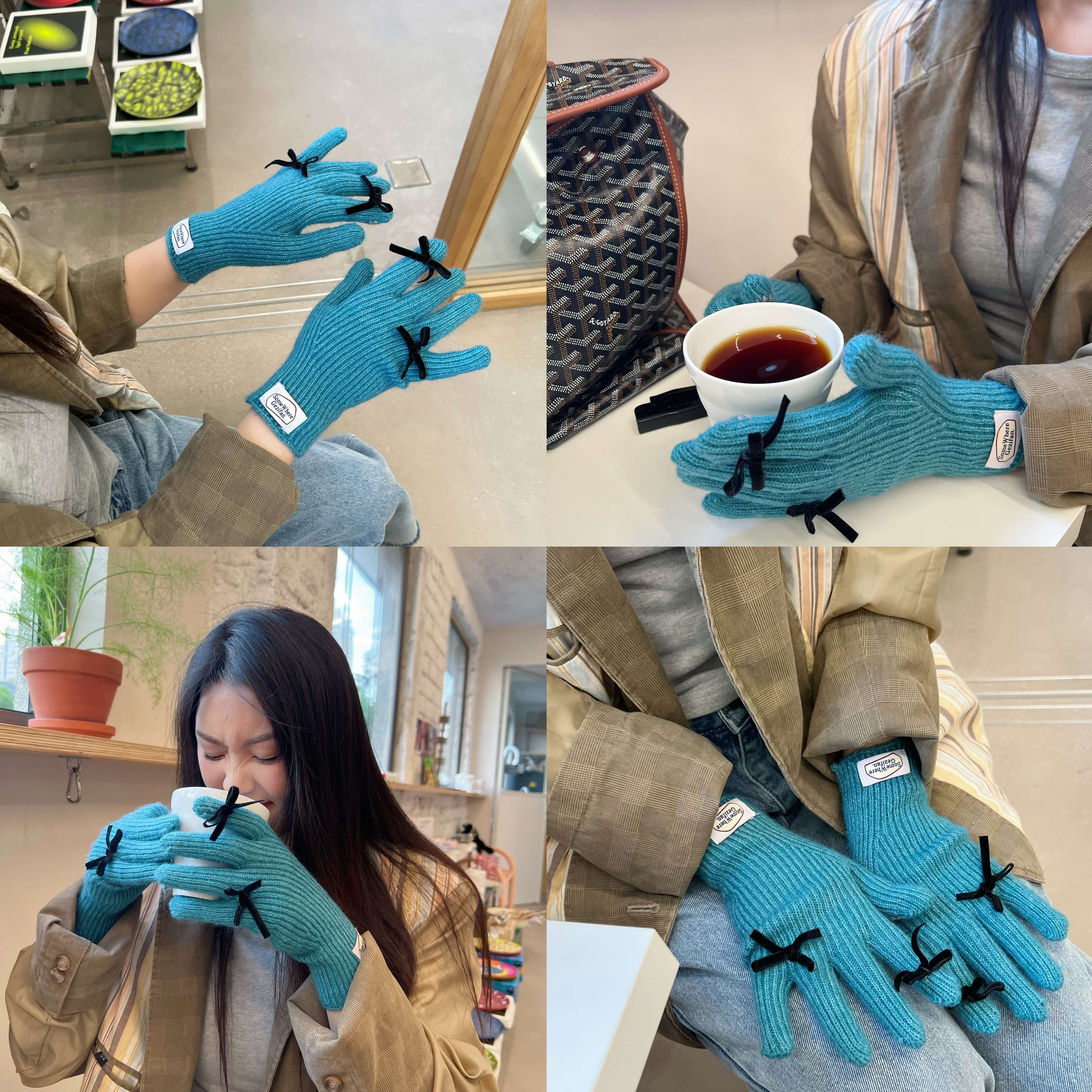uncleyao姚叔叔蝴蝶结针织手套女