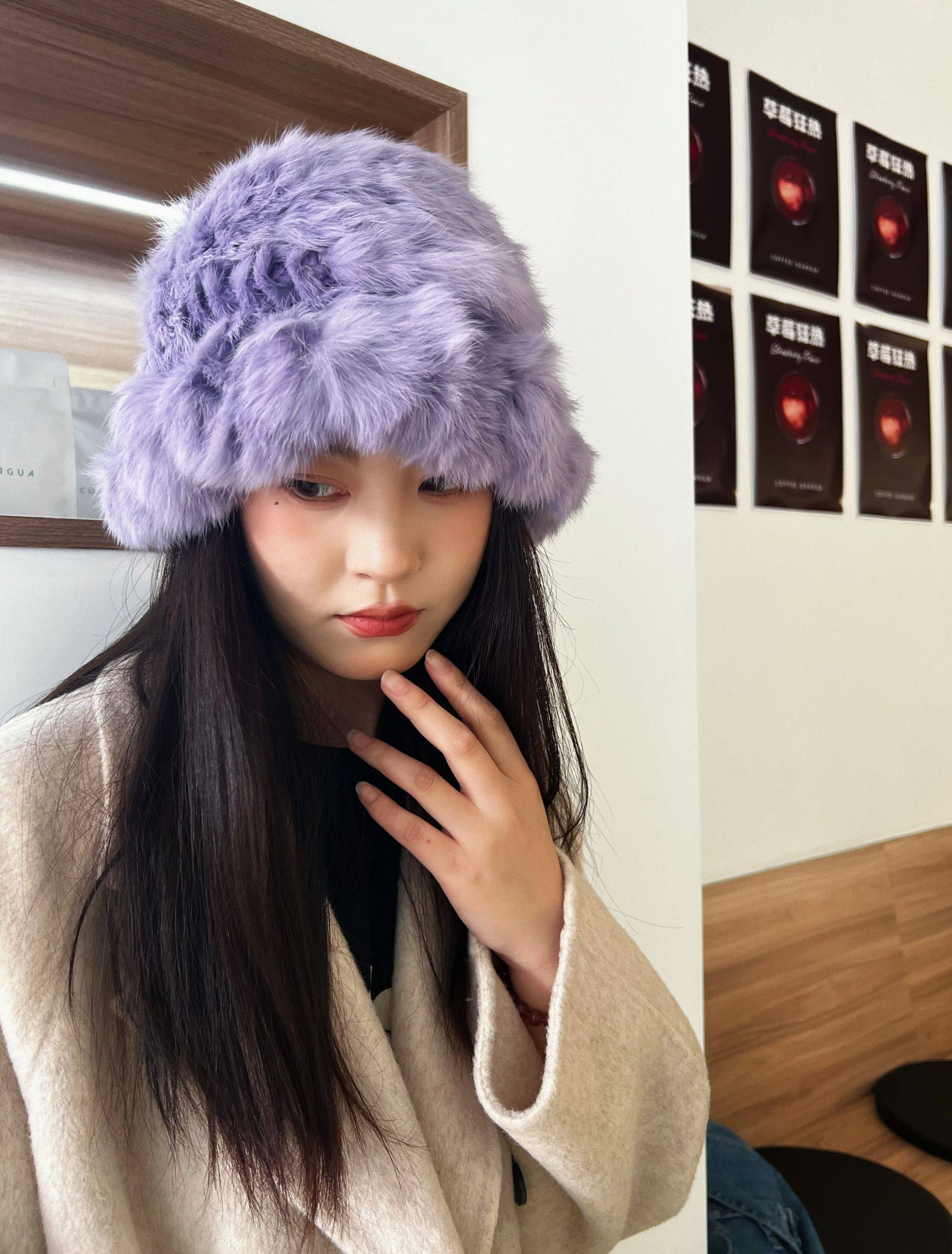 yaoshushu/美哭了~超美低饱和度香芋紫色晚晚风獭兔毛醒狮帽盆帽,服饰配件/皮带/帽子/围巾,帽子,淘宝优惠券,粉丝福利购,淘宝优惠卷
