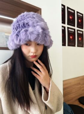 yaoshushu/美哭了~超美低饱和度香芋紫色晚晚风獭兔毛醒狮帽盆帽