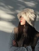 yaoshushu 定制羊脂白玉色 超美晚晚风獭兔毛醒狮帽保暖毛毛盆帽