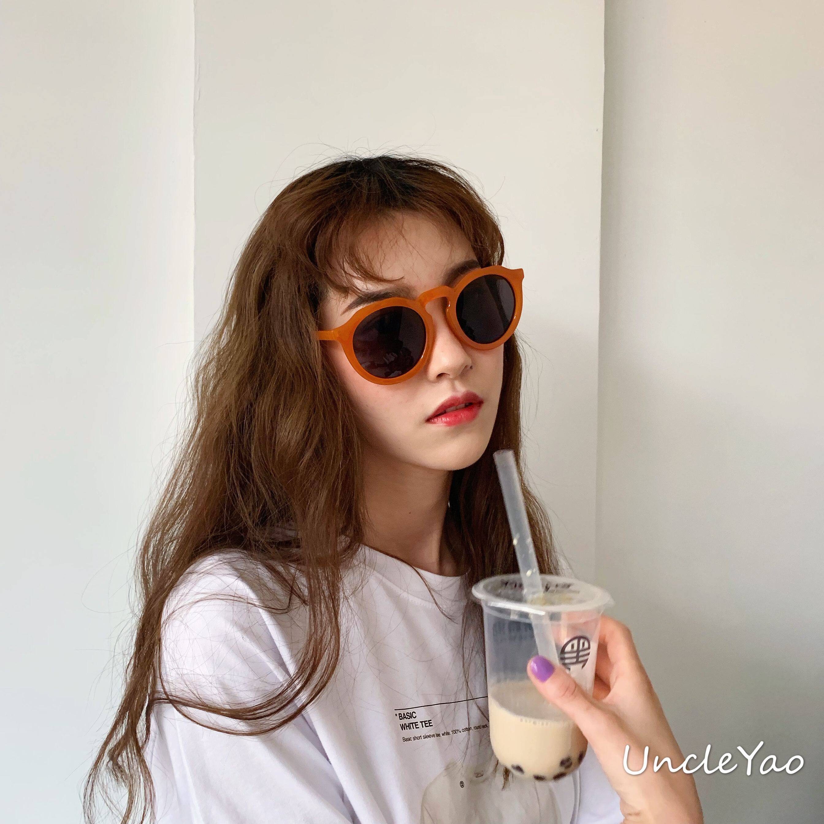 姚叔叔/可爱显脸小~韩版复古chic风圆形墨镜女网红度假风眼镜女潮
