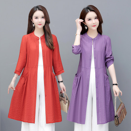 蓝思梦国风中长款棉麻开衫