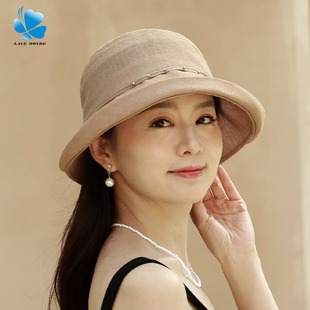 时尚钉珠爆款日本和纸帽子女纯色半卷檐太阳帽渔夫帽遮阳帽子高级