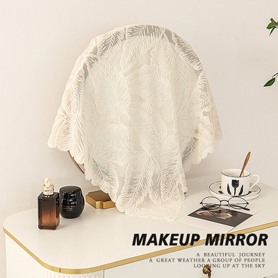 欧式梳妆台镜子防尘盖布化妆镜圆形ins风方巾绣花纱蕾丝防尘盖罩