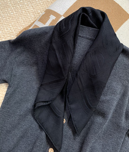 质感满屏 订单货重工定位提花桑蚕丝绵羊毛方巾66CM 黑色控入