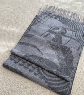 质感灰 骏马双面色织进口机织山羊绒情侣围巾180×30CM