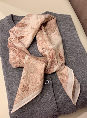 古堡花园粉色 减龄显白超软绵羊毛双面用围巾 百搭丝毛方巾女63CM