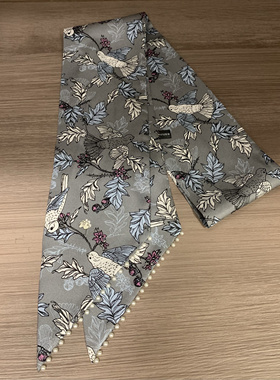 花鸟集 手工钉珠双层粗斜纹真丝丝巾 桑蚕丝领带巾140×10