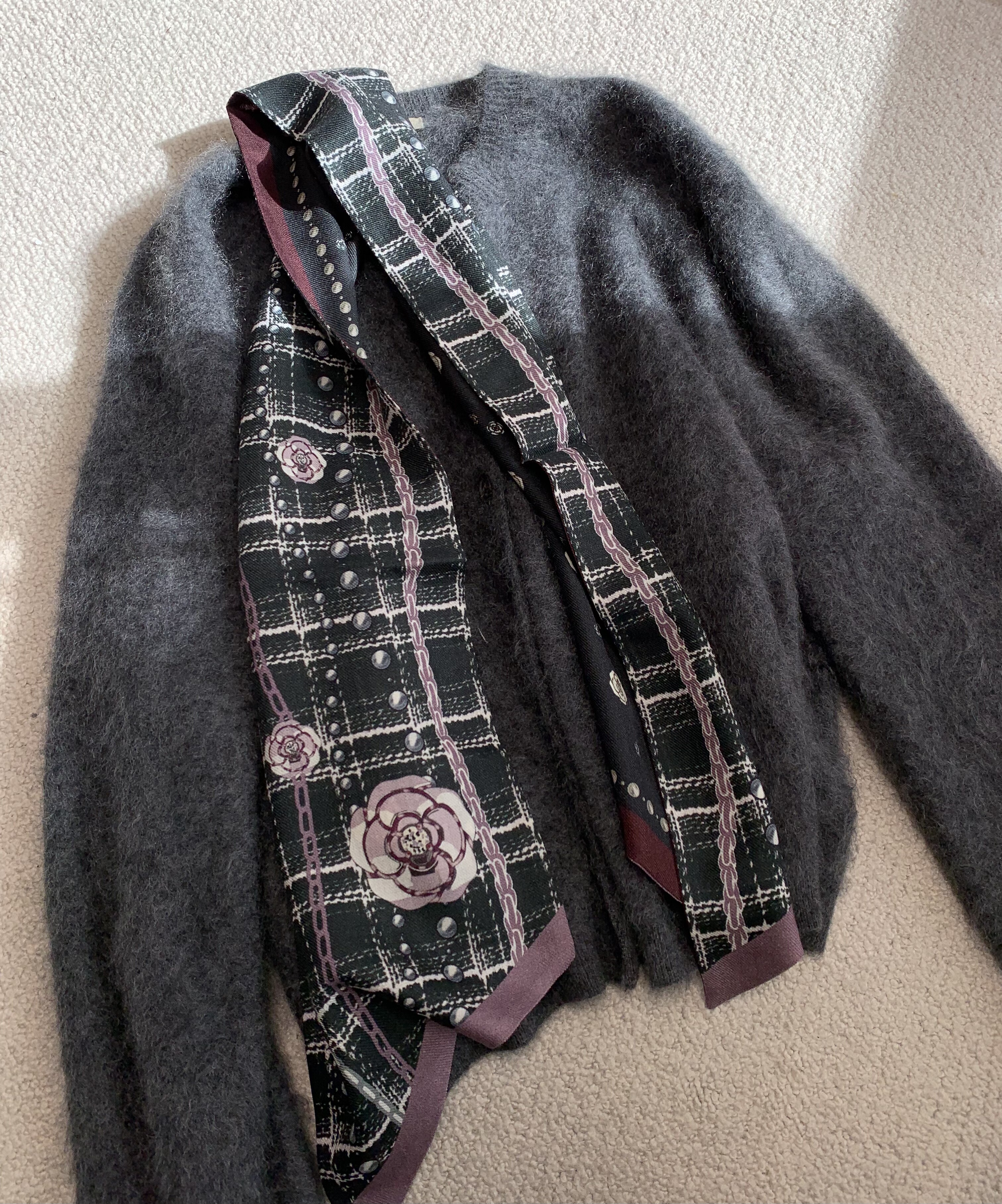 香风山茶黑 桑蚕丝绵羊毛双层加厚粗斜纹真丝长巾围巾女