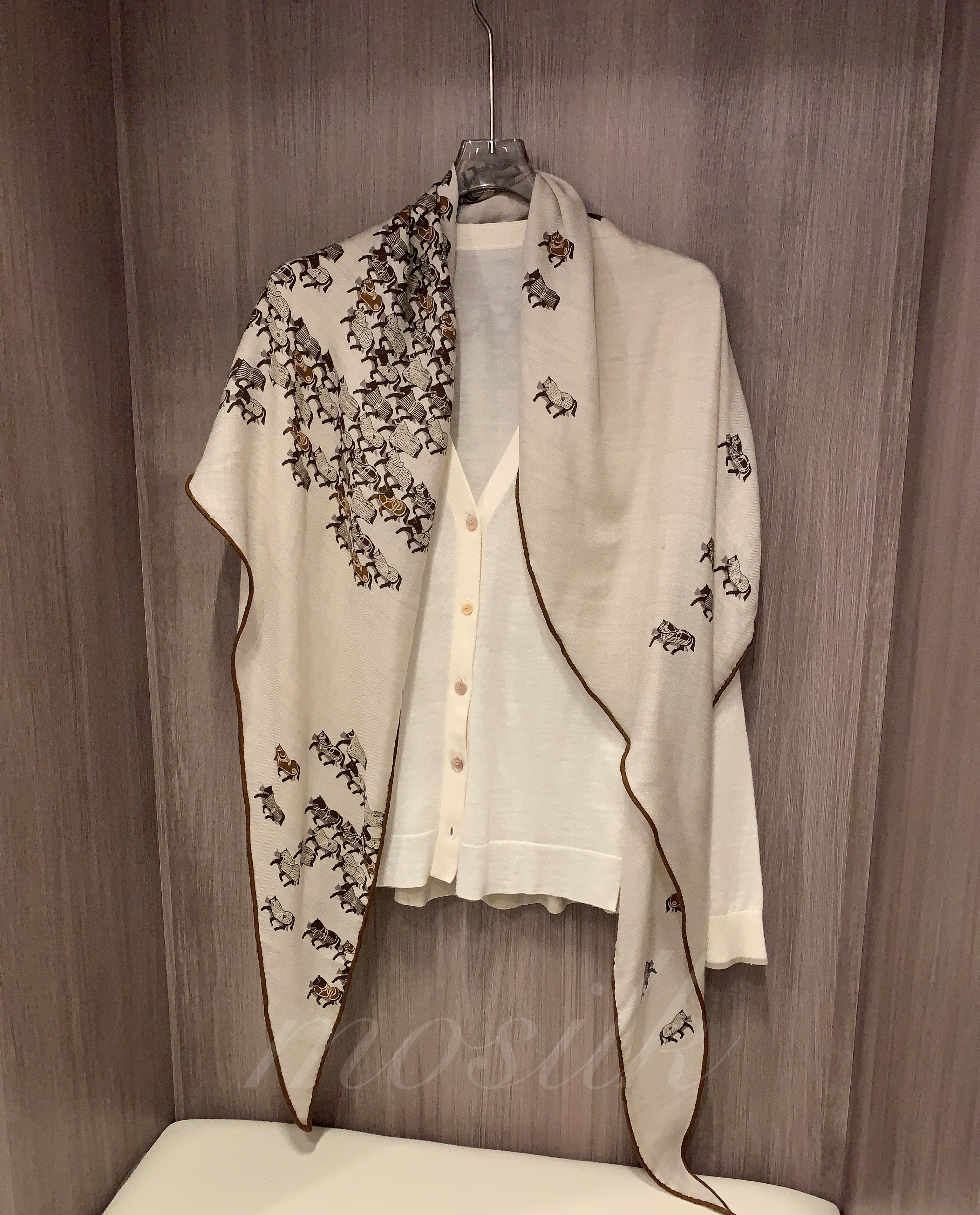 超软色织面料！菱形巾【奔赴小马】桑蚕丝绵羊毛围巾丝巾200*58cm