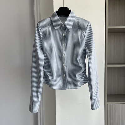 法式条纹长袖衬衫女宽松显瘦上衣