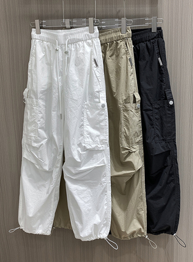 美式欧货2026新款春夏宽松收腰抽绳口袋长裤百搭休闲裤工装裤女潮