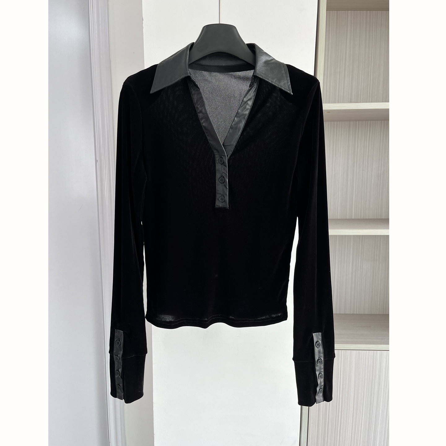 法式小众设计感撞色翻领长袖T恤