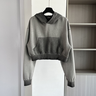 时尚 卫衣女2025新款 宽松显瘦做旧套头外套上衣 欧货连帽短款 美式