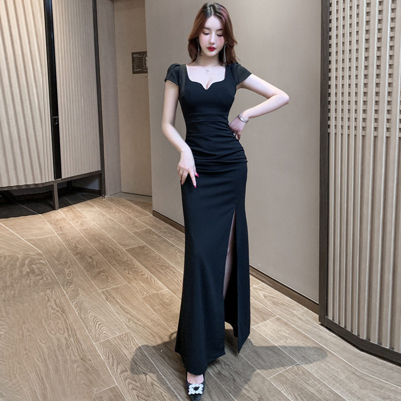 夜场性感深V晚礼服KTV佳丽陪酒礼服沐足按摩水疗spa长裙足浴工衣