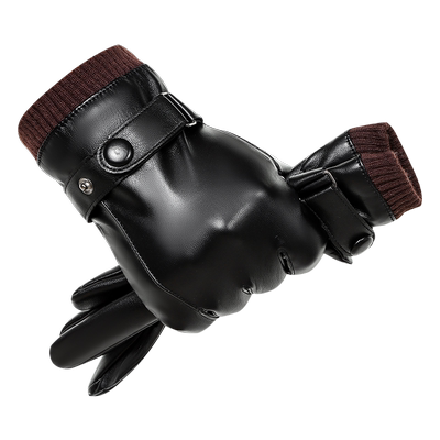 冬季骑行加绒加厚皮手套男士