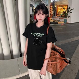 设计百搭宽松通勤上衣ins休闲潮 100%纯棉T恤美式 复古短袖 新款 夏季